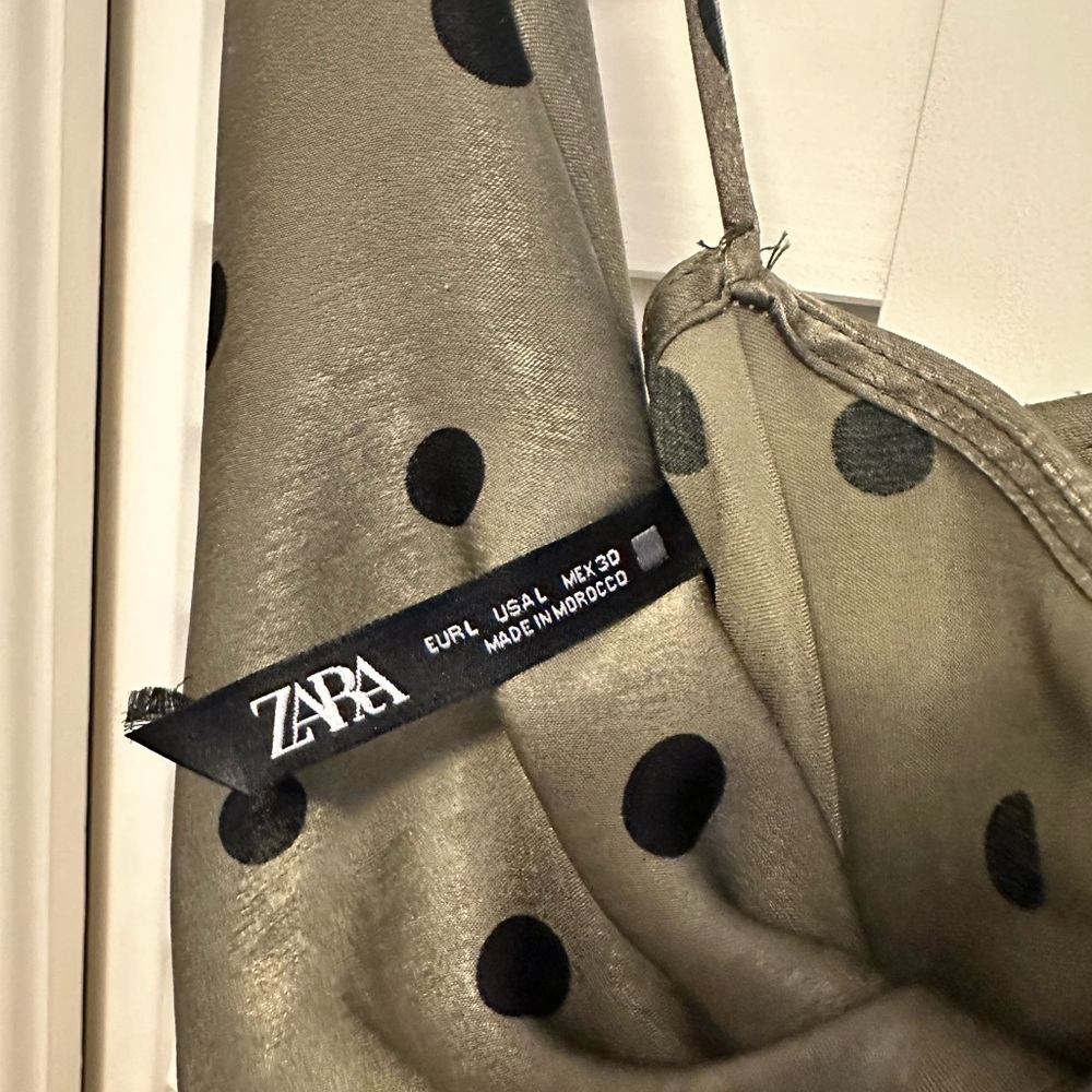 Zara Olive Green Maxi Dress with Black Polka Dots